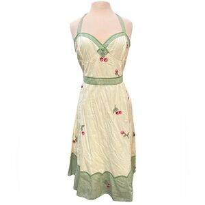 Odille 🍒 Cherry Print Halter dress with green gingham trim!
Anthropologie